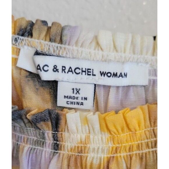 Zac and Rachel Women's Watercolor Print Ruffle 3/4 Sleeve Top Yellow Size 1X - Picture 3 of 10